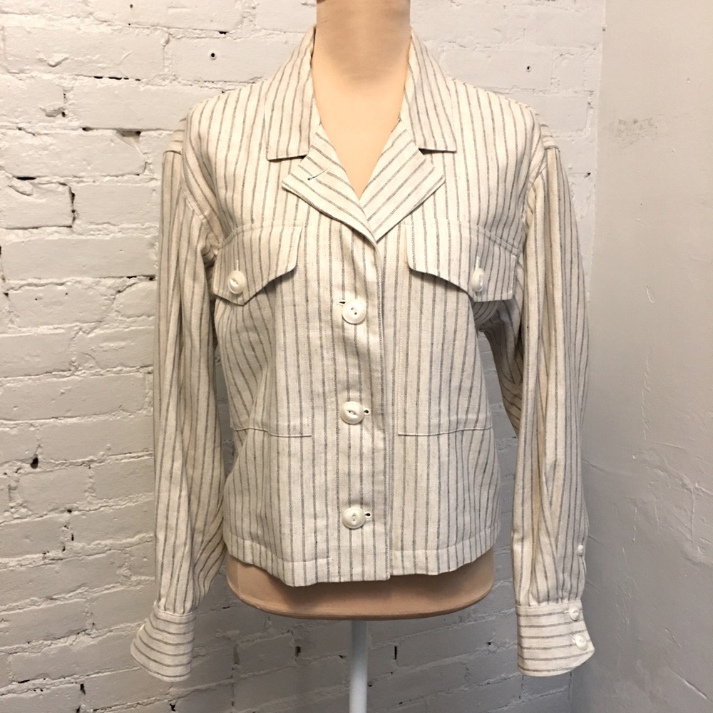 rag & bone cropped cotton blazer white & blue stripe size m pockets